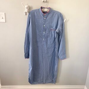 Hilditch & Key Blue & White Stripe Cotton Quality Nightshirt with Red Piping